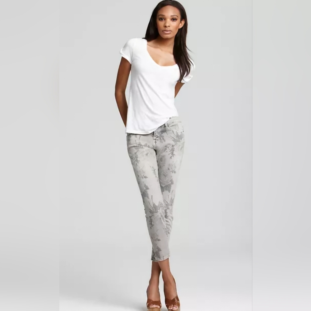 Current/Elliott Y2K 90'S Vintage Skinny Low-Rise Jeans- In Gray & Green Camo